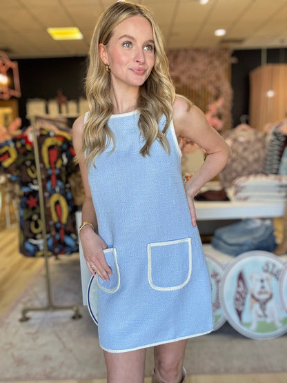 Blue Tweed Mini Dress