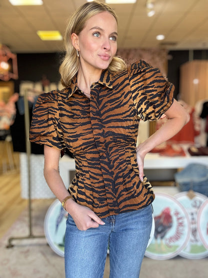 Emily Mccarthy Britt Top in Tiger Jacquard