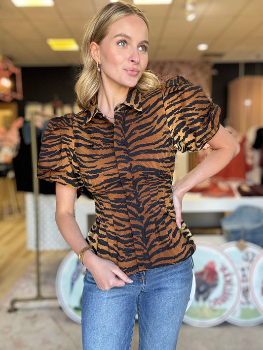 Emily Mccarthy Britt Top in Tiger Jacquard