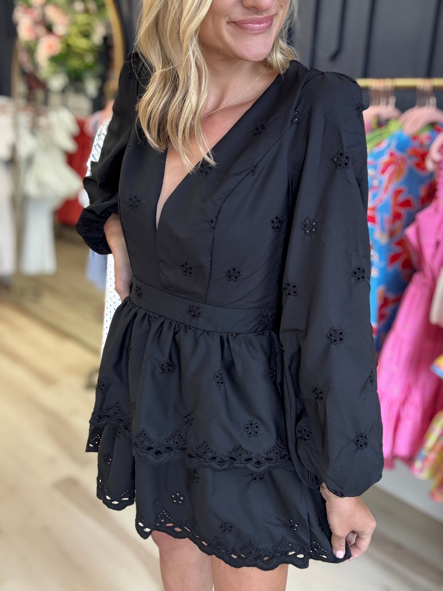 Black Eyelet Mini Dress