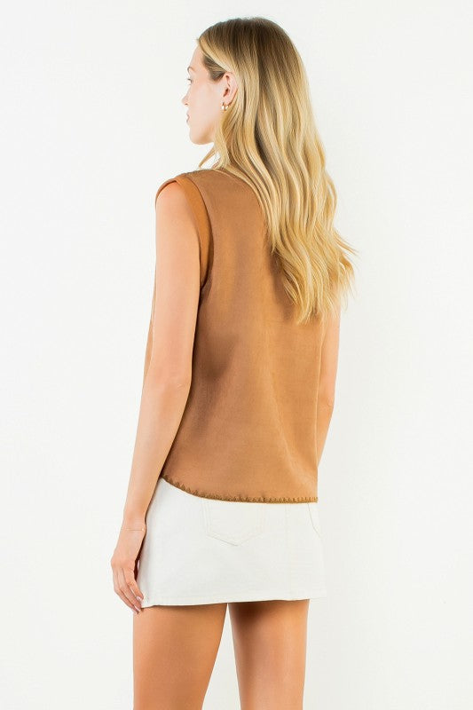 Sleeveless Suede Top in Camel