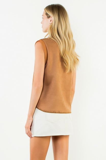 Sleeveless Suede Top in Camel