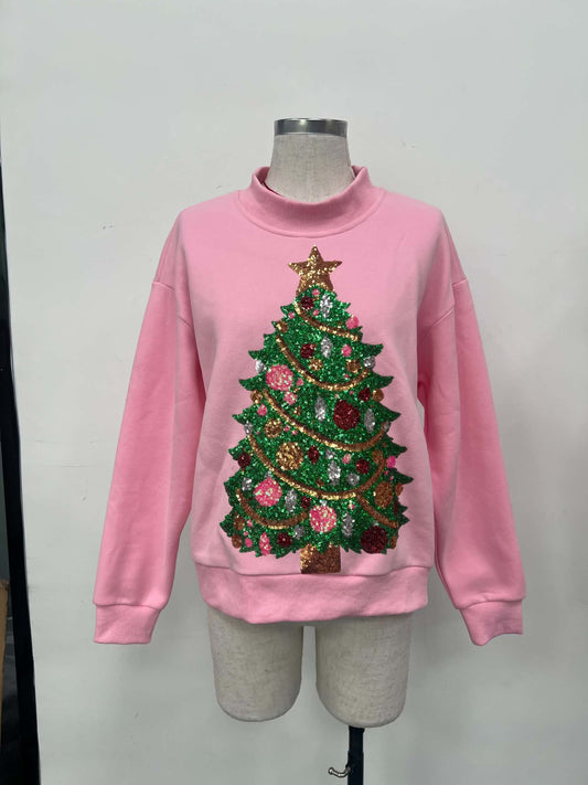 Christmas Mockneck Sequin Tree Sweatshirt Mom + Me (PREORDER)