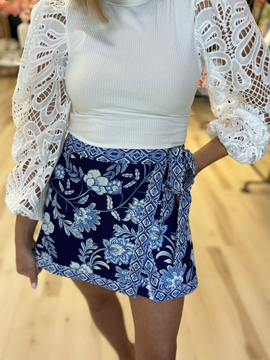 Navy Woven Skort