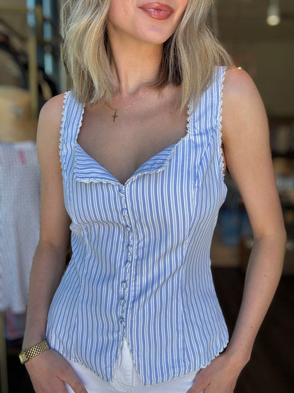 Isa Pin Stripe Lace Trim Vest