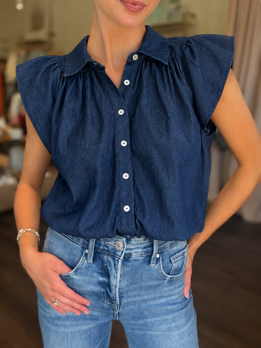 THML Denim Bubble Hem Top