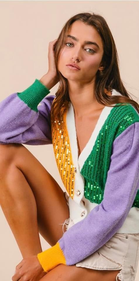 Mardi Gras Sequin Cardigan (preorder)