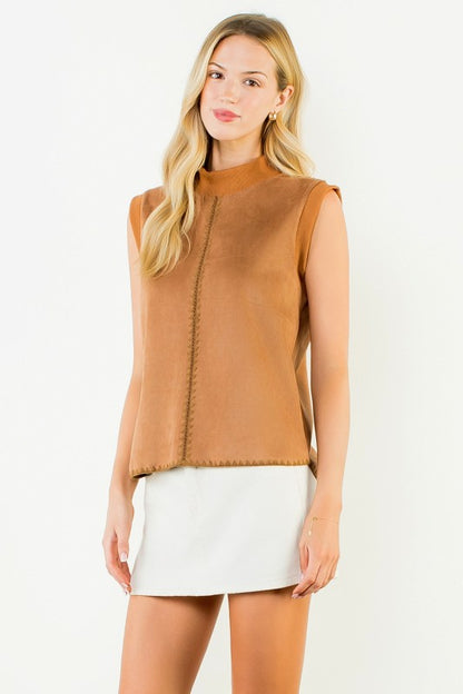 Sleeveless Suede Top in Camel