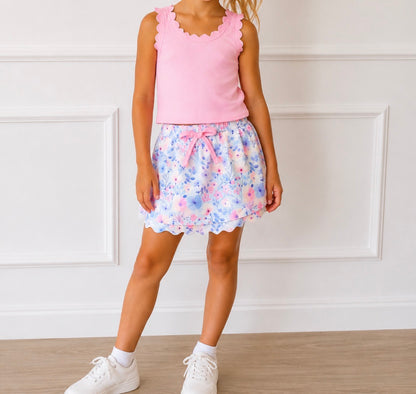 Kids Floral Scallop Skort Set (multiple prints)