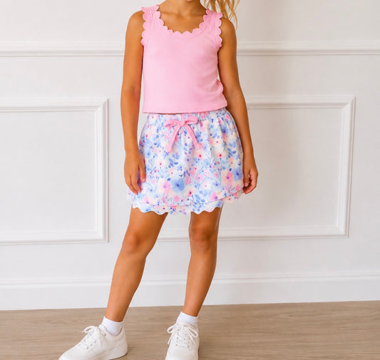Kids Floral Scallop Skort Set (multiple prints)