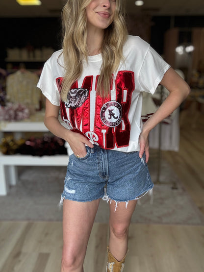 Queen of Sparkles Licensed Alabama Metallic Word with Icons Tee
