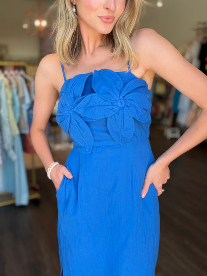 3D Floral Applique Midi Dress