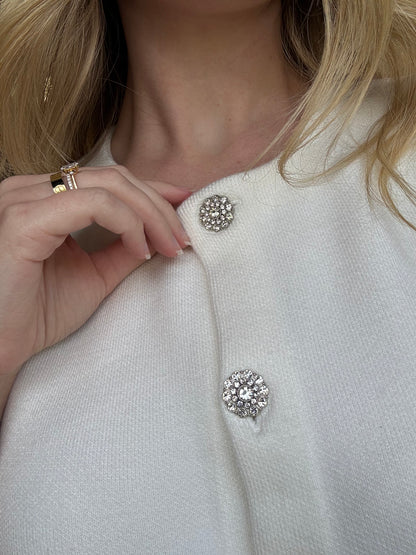 Cream Crystal Button Sweater Vest