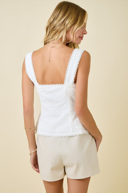 Sleeveless Front Button Top In Off White