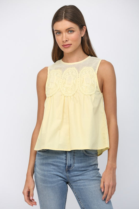 Mesh Detail Sleeveless Blouse In Yellow