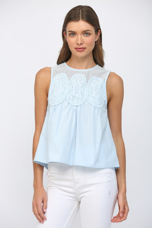 Mesh Detail Sleeveless Blouse In Blue