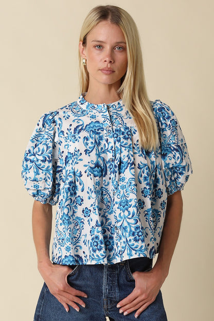 Maje Printed Puff Sleeve Blouse