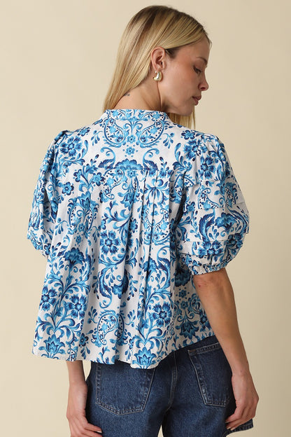 Maje Printed Puff Sleeve Blouse