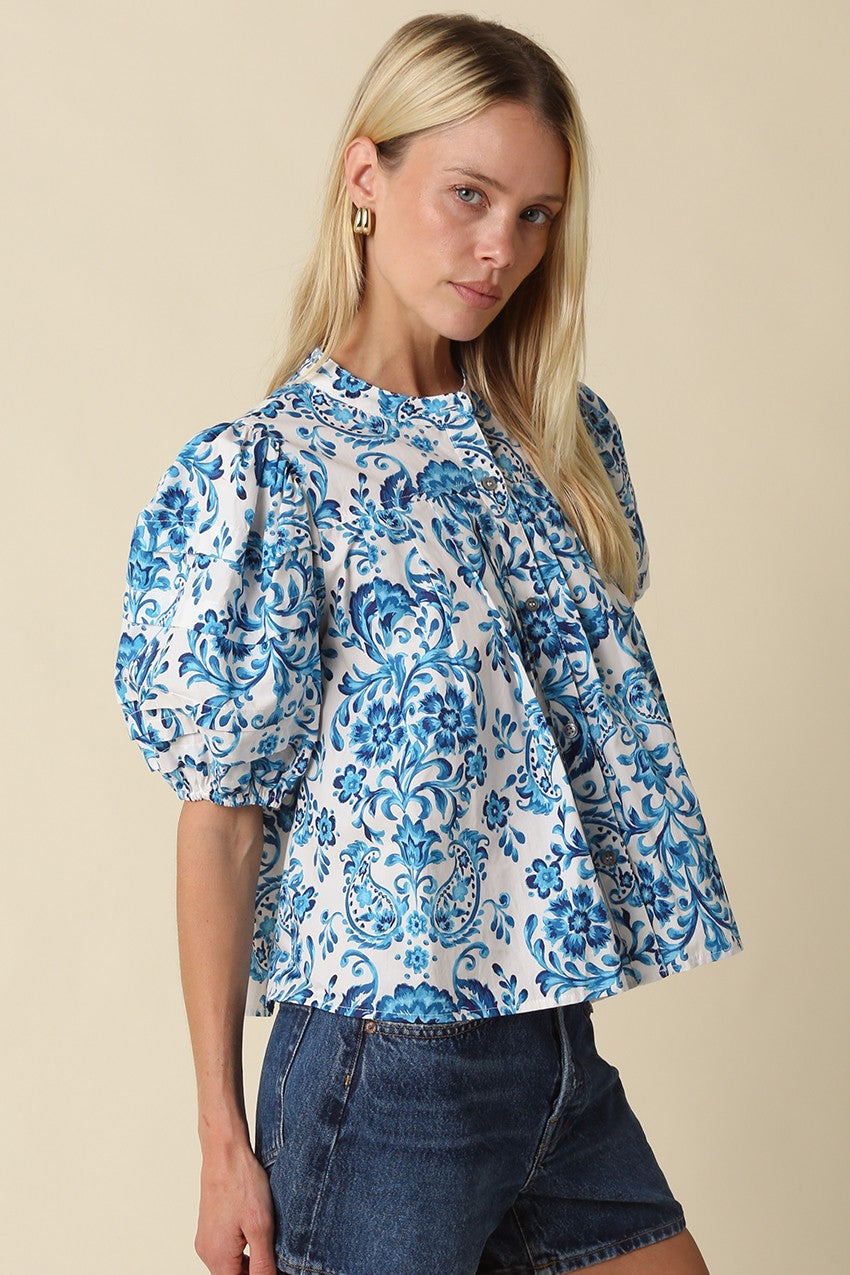 Maje Printed Puff Sleeve Blouse