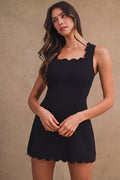 Scuba Scallop Athleisure Dress in Black
