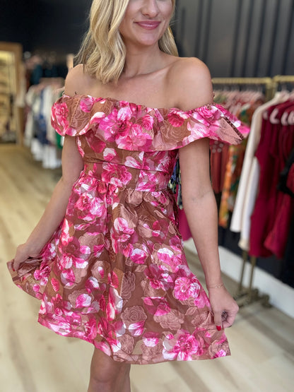 Mersin Floral Off the Shoulder Mini Dress