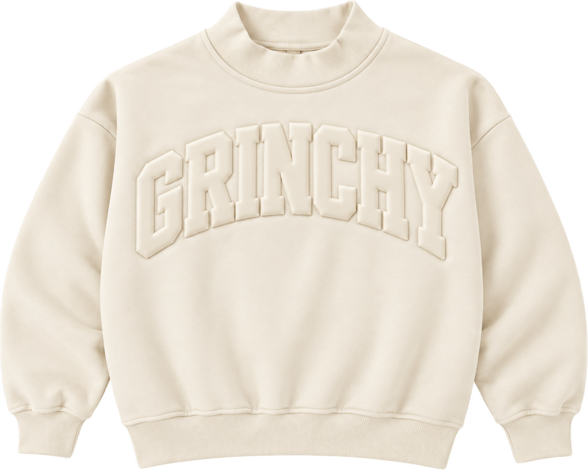Grinchy Cozy Mockneck Sweatshirt Mom + Me in Cream (PREORDER)