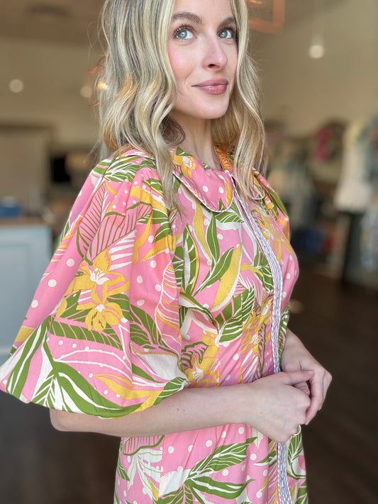 Nia Tropical Puff Sleeve Mini Dress