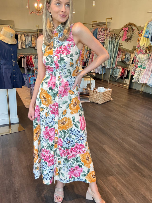 Frida Floral Button Front Maxi Dress