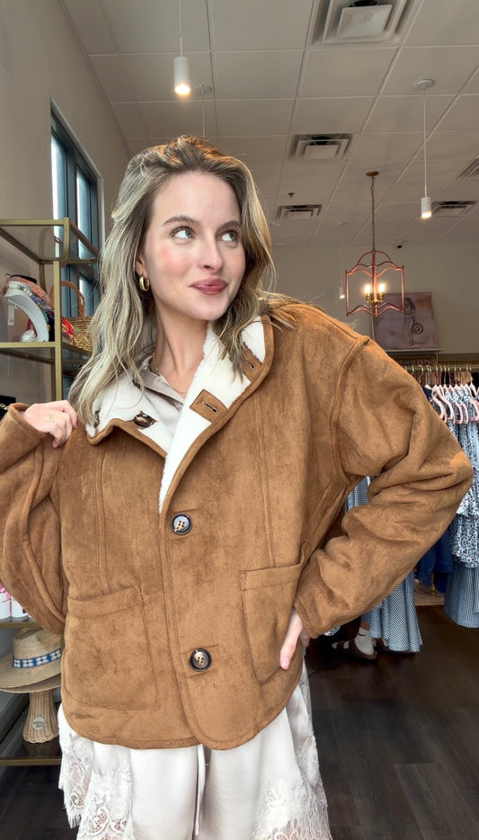 Suede/Sherpa Reversible Fall Jacket