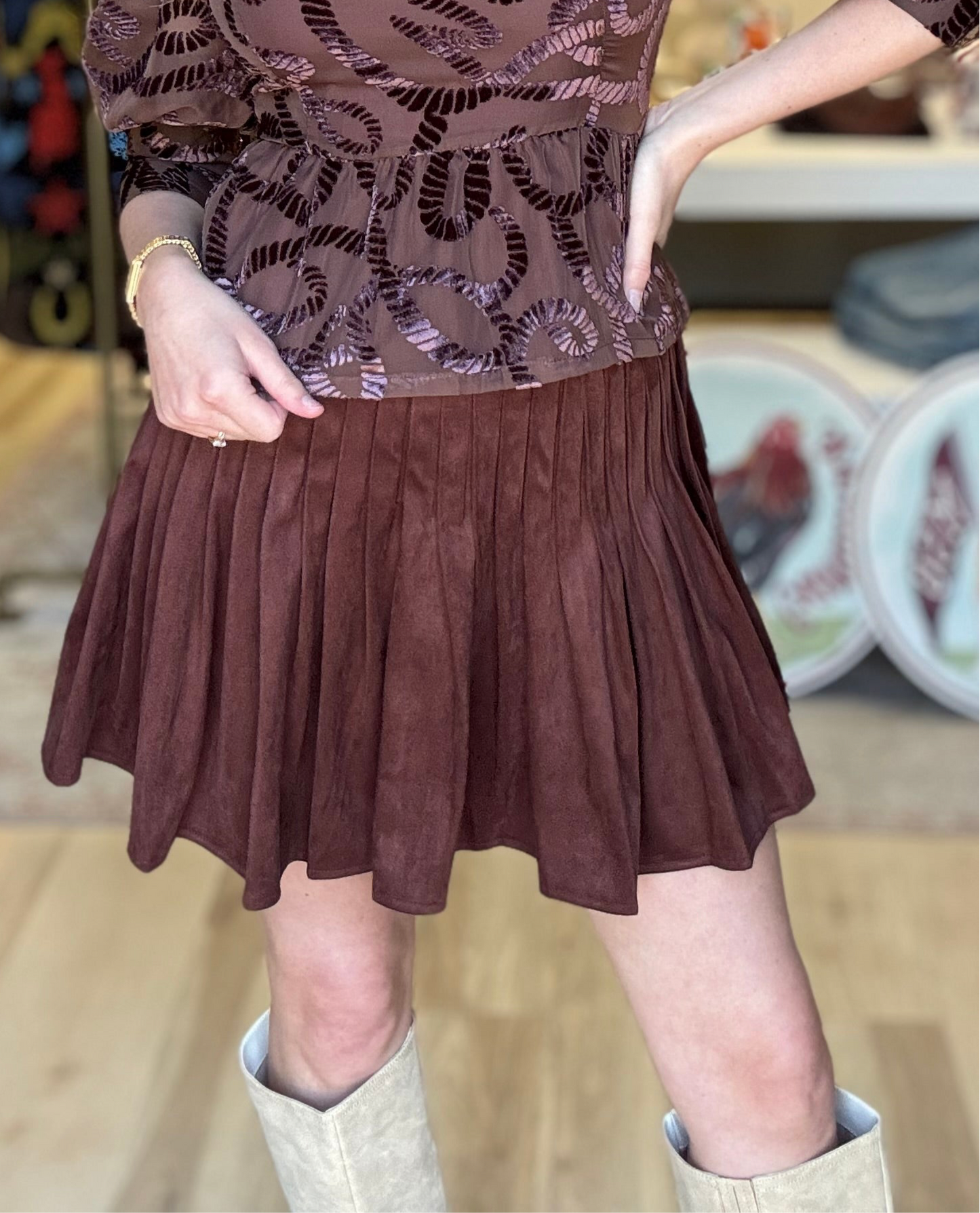 Emily Mccarthy Pleated Mini in Bitter Chocolate