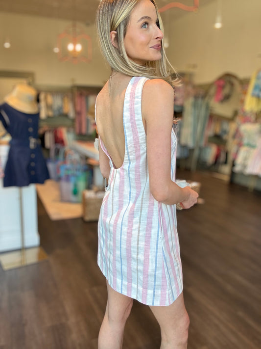 Isla Striped Open Back Mini Dress