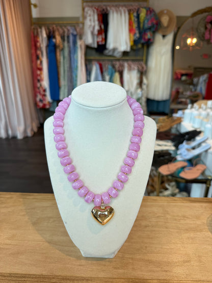 Colorful Beaded Heart Necklace in Pink