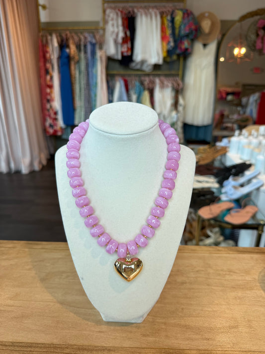 Colorful Beaded Heart Necklace in Pink