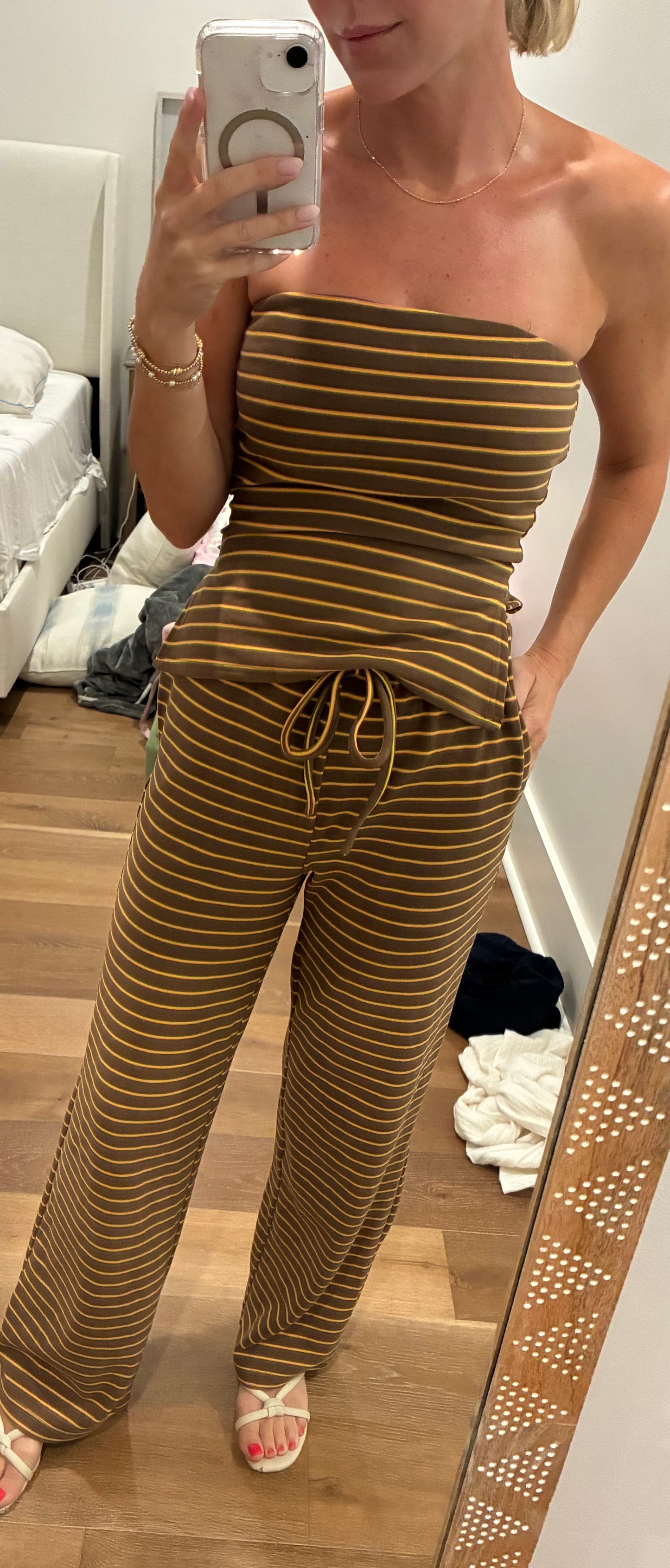 Striped Brown Strapless Top