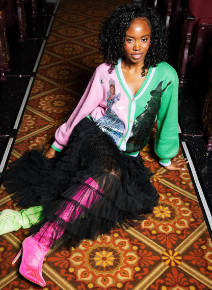 Queen of Sparkles Licensed Colorblock Glinda and Elphaba Button Up Cardigan