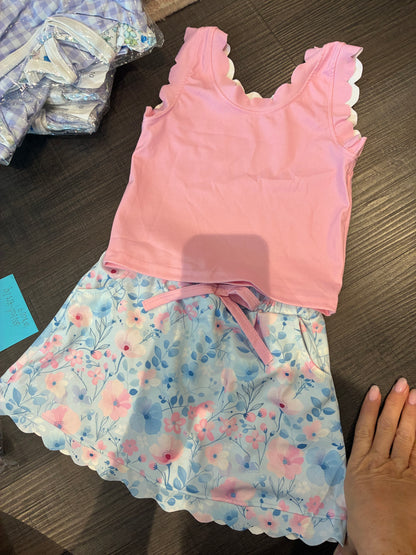 Kids Floral Scallop Skort Set (multiple prints)
