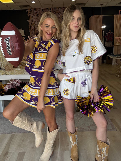 Queen of Sparkles Licensed LSU Mini Icon Embroidered Edge Cotton Top