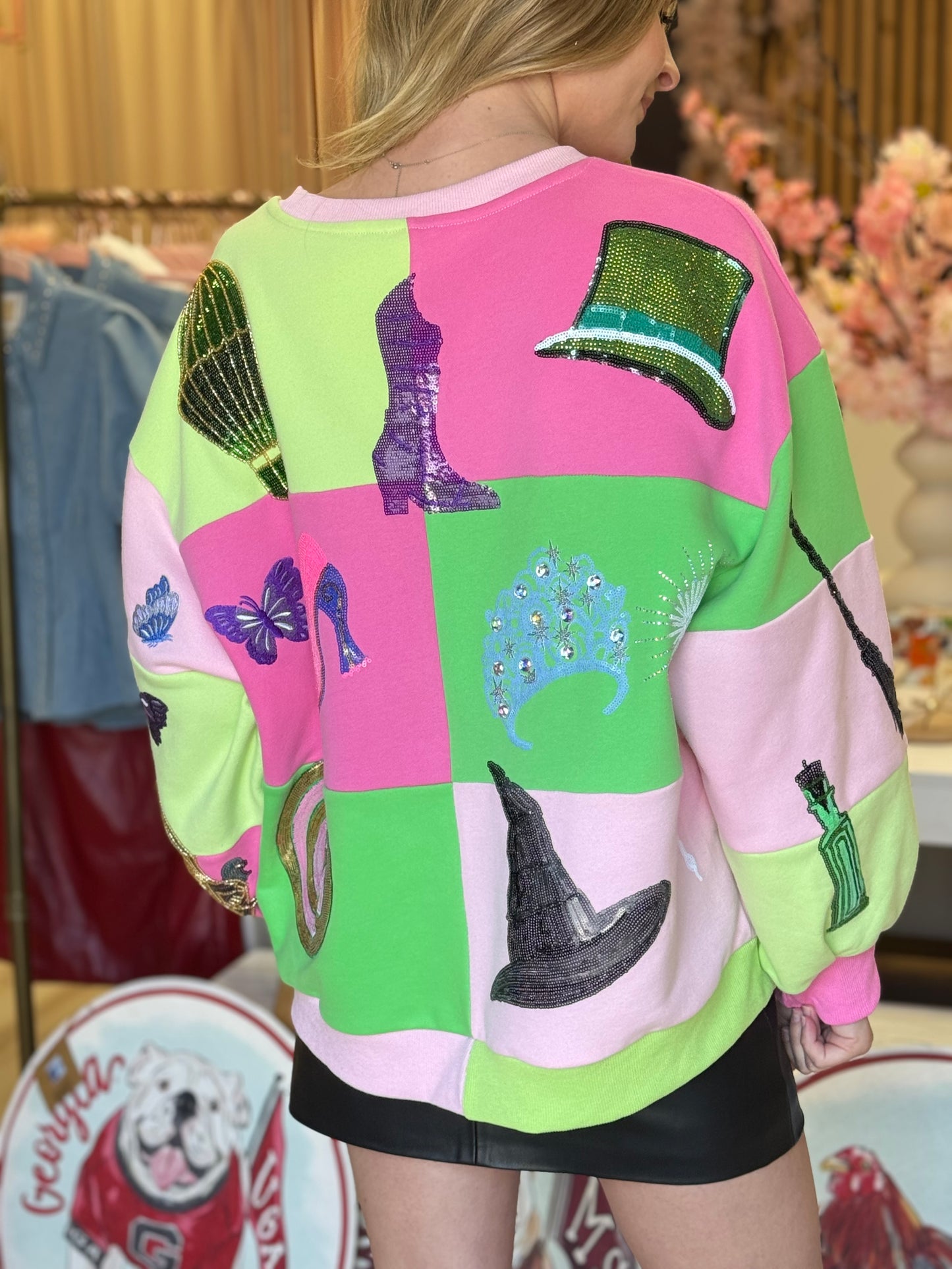 Queen of Sparkles Licensed Lavender, Pink, and Green Checkered Wicked Sweatshirt