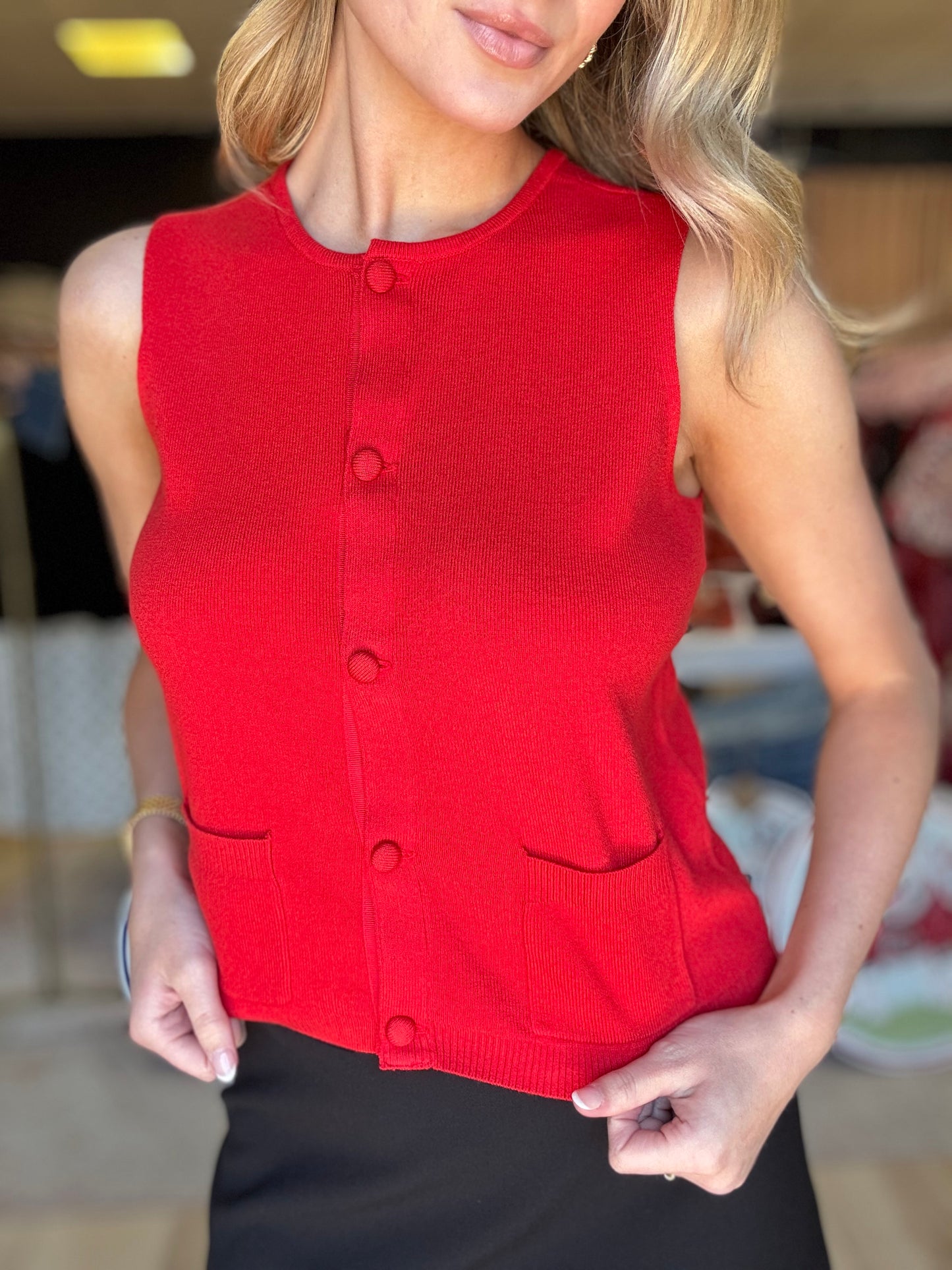 French Connection CosySoft Knit Vest in Red