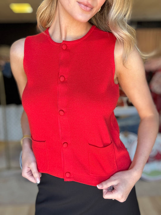 French Connection CosySoft Knit Vest in Red