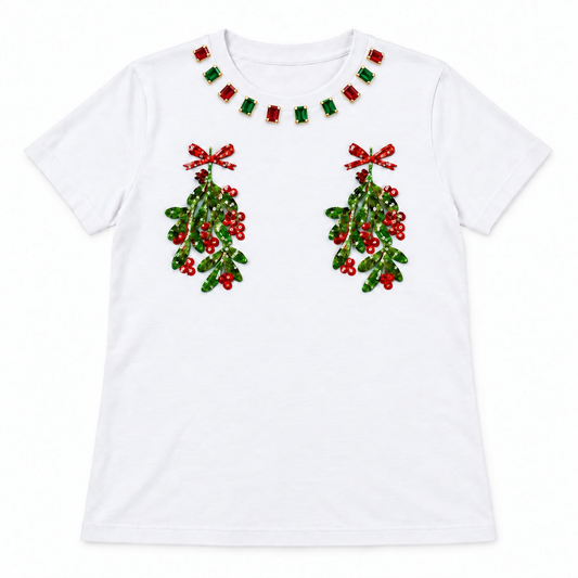 Christmas Sequin + Gemstone MistleToe Top (PREORDER)