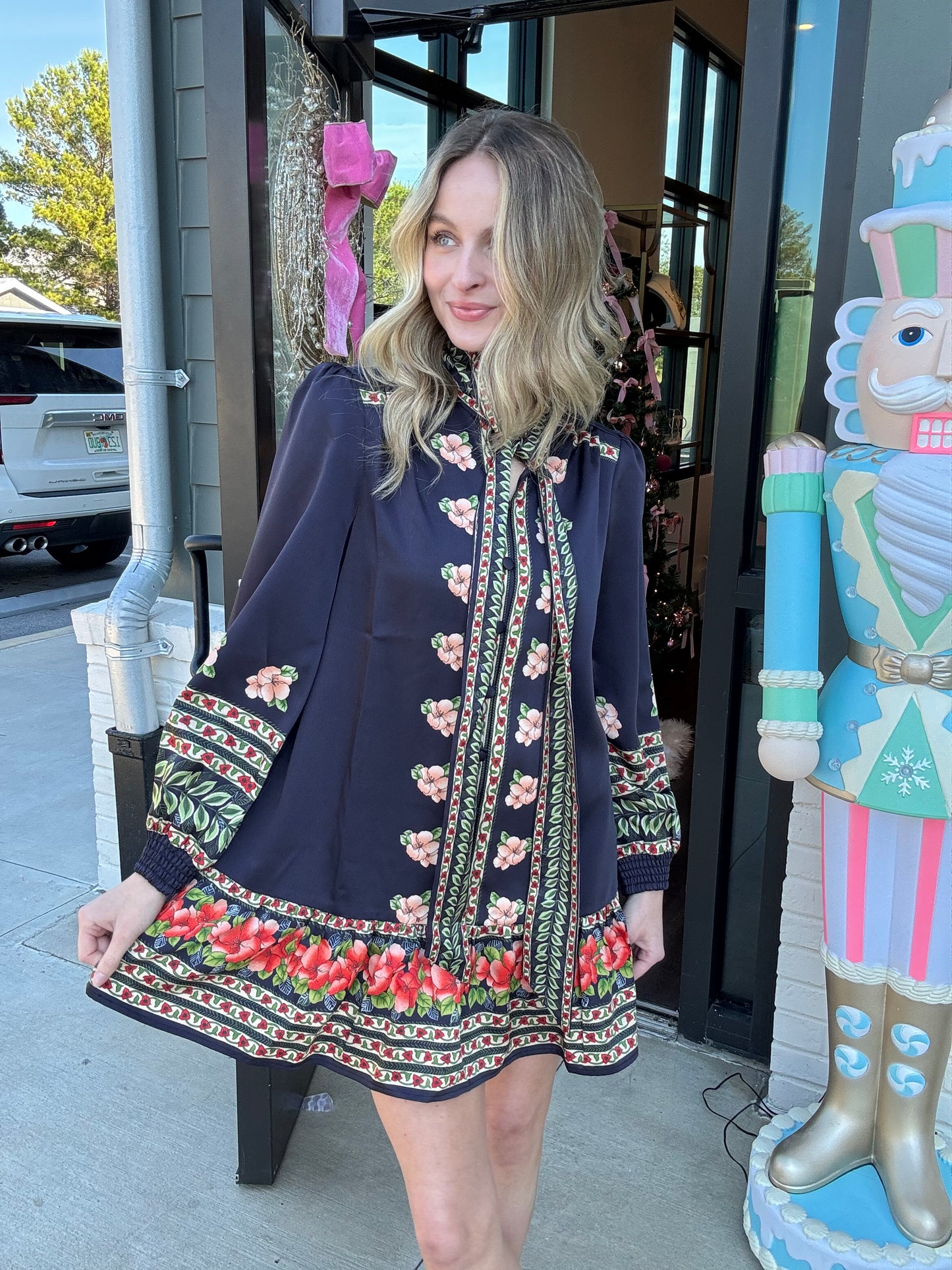 Elizabeth James Brit Bow Dress in Garland Stripe