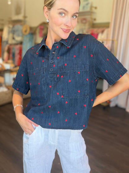 Denim Heart Detail Top