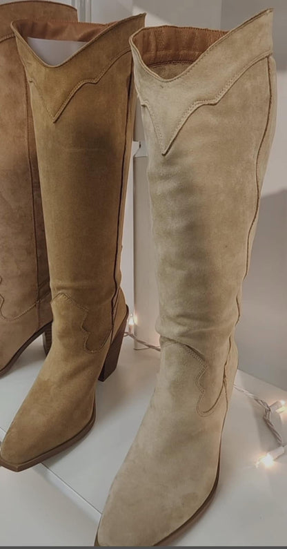 Suede Knee High Boot in Apricot