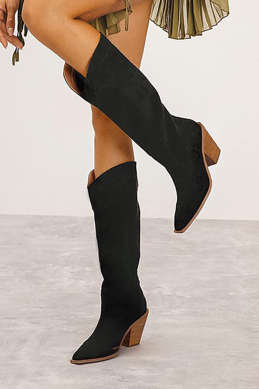 Suede Knee High Boot in Black