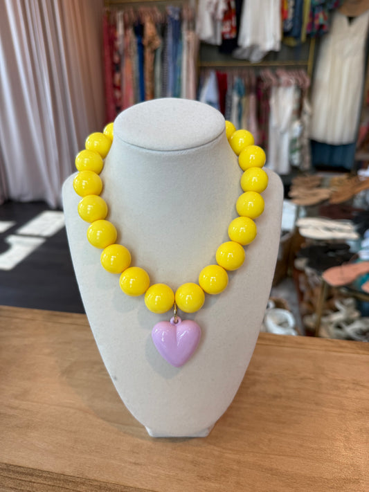 Heart Charm Acrylic Necklace in Yellow