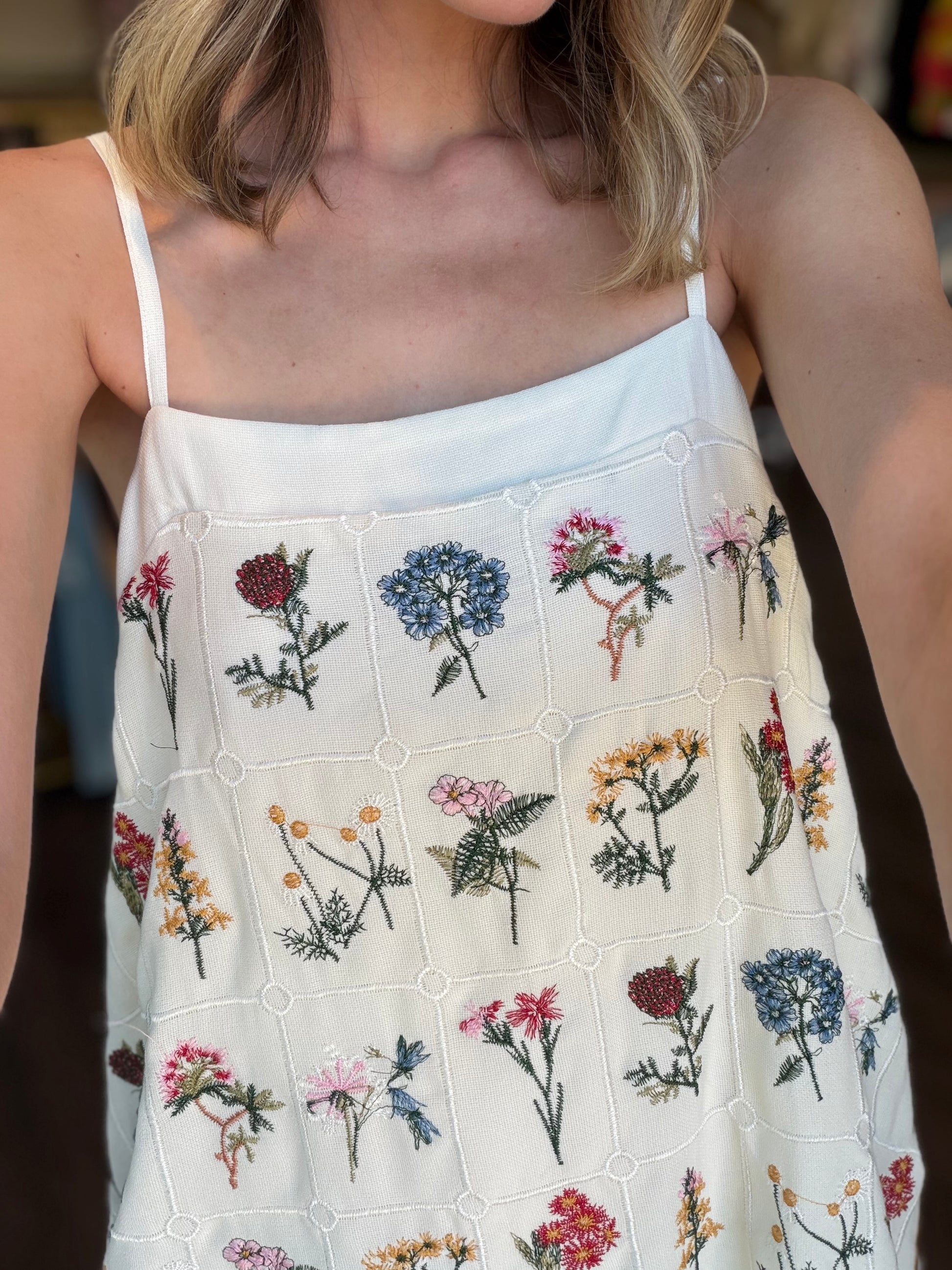 embroidered mini swing dress Robyn Tie Strap Embroidered Mini Swing Dress