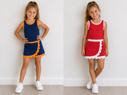 Scallop Detail Skort Set (multiple colors)