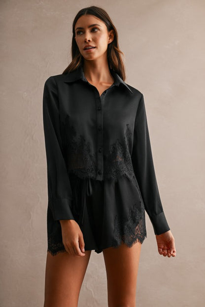 Black Lace Detail Short Set