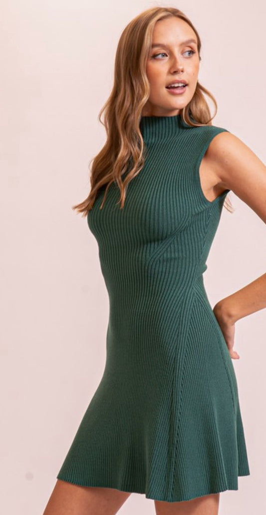 Mock Neck Sweater Dress in Green
